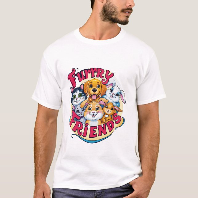 Whimsical Furry Friends: Lebhafte Pet Companies T-Shirt (Vorderseite)