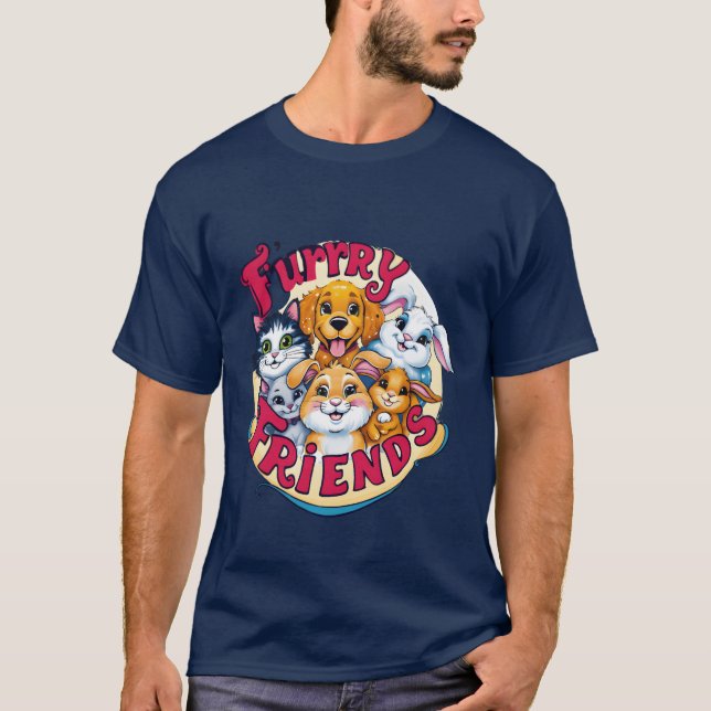 Whimsical Furry Friends Vibrant Pet Companies fam T-Shirt (Vorderseite)