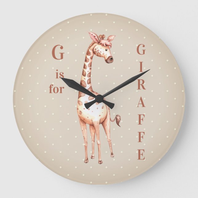 Whimsical G ist für GIRAFFE Polka Dots Große Wanduhr (Vorderseite)