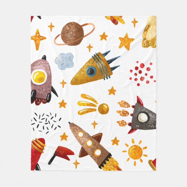 Whimsical Galaxy Rocket Space Pattern Baby Blanket Fleecedecke (Vorderseite)