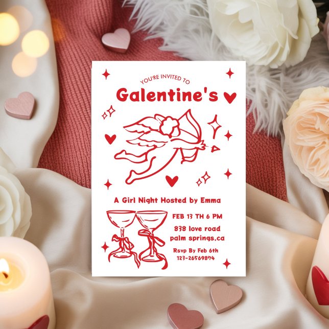 Whimsical Galentines Valentines girls  Party Einladung (Von Creator hochgeladen)
