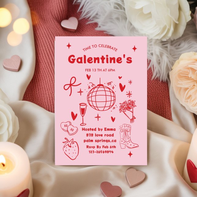 Whimsical Galentines Valentines girls  Party Einladung (Von Creator hochgeladen)
