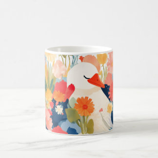 Whimsical Gans im blühenden Blumengarten Kaffeetasse