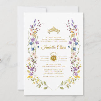 Whimsical Garden Gold Quinceñera Einladungen
