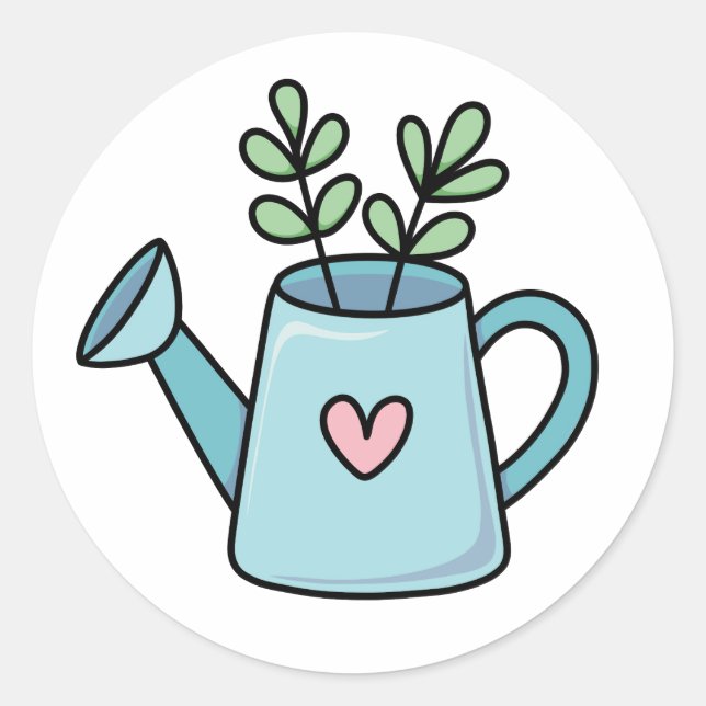 Whimsical Garden Niedlich Watering Can Runder Aufkleber (Vorderseite)