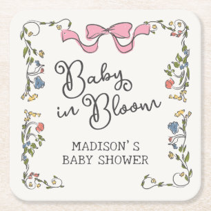 Whimsical Garden Party Doodle Floral Baby Dusche Rechteckiger Pappuntersetzer