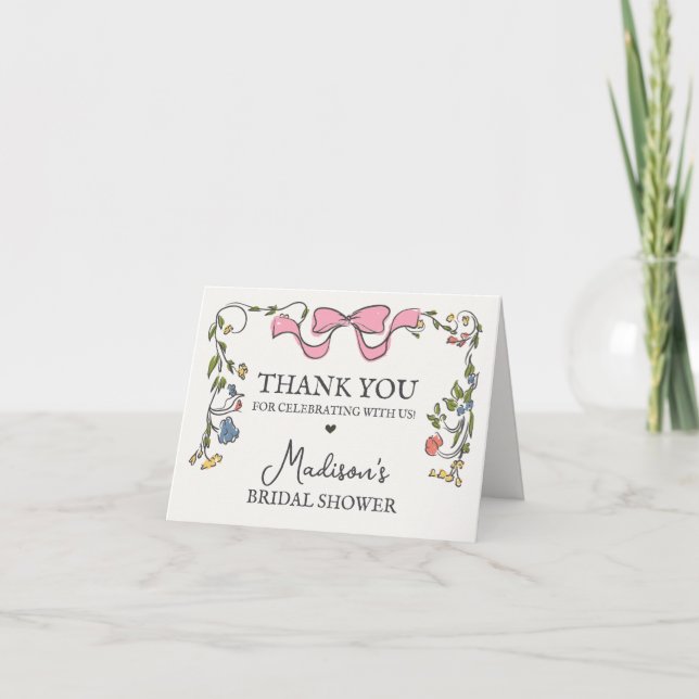 Whimsical Garden Party Doodle Floral Vielen Dank Dankeskarte (Vorderseite)