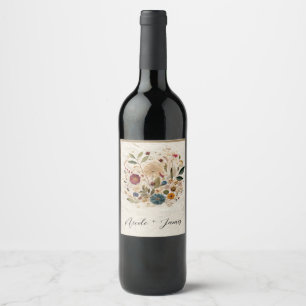 Whimsical Garden Pressed Flowers Boho-Hochzeit Weinetikett