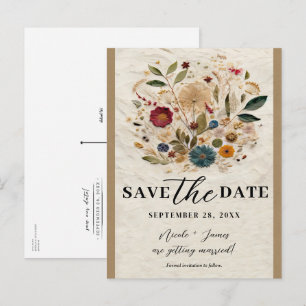 Whimsical Garden Pressed Flowers Save-the-Date-Kar Ankündigungspostkarte