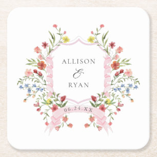 Whimsical Garden Wedding Wappen Monogram Rechteckiger Pappuntersetzer