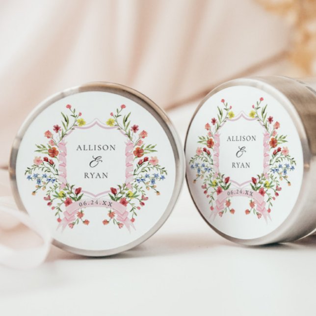 Whimsical Garden Wedding Wappen Monogram Runder Aufkleber (Von Creator hochgeladen)