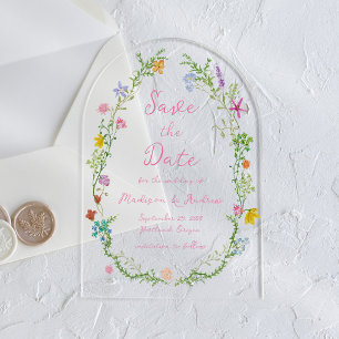 Whimsical Garden Wildflower Hochzeit - Termin vorm Acryleinladungen