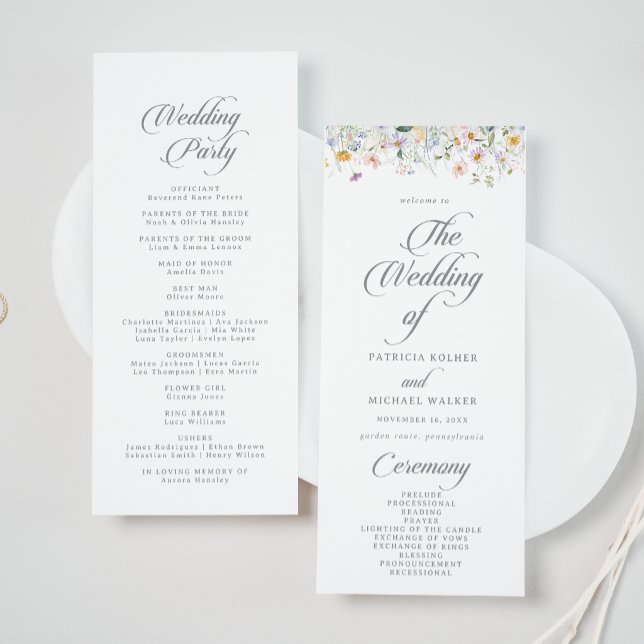 Whimsical Garden Wildflower Tea-Length Hochzeit Programm (Von Creator hochgeladen)
