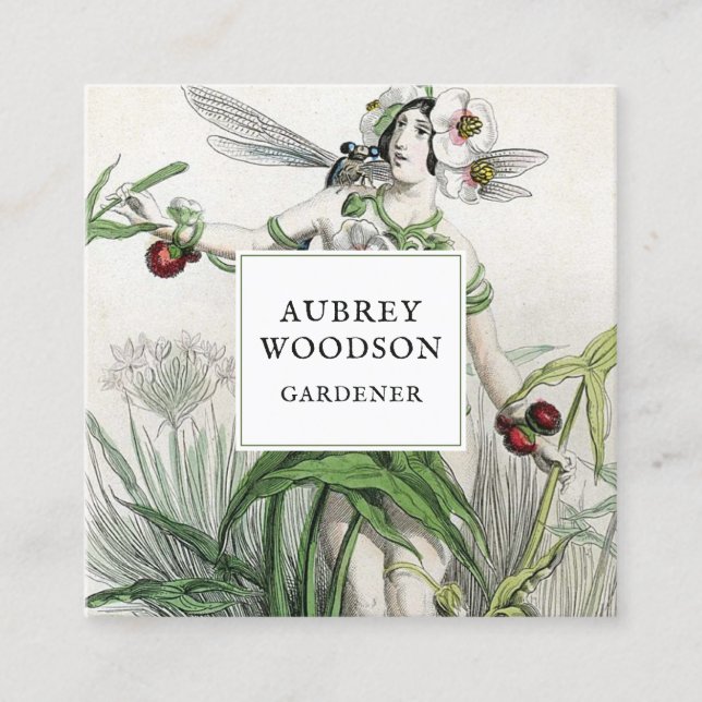 Whimsical Gardener Garden Fairy Quadratische Visitenkarte (Vorderseite)