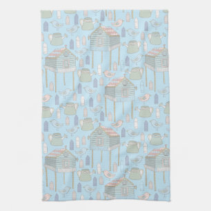 Whimsical Gardener Muster auf Blue Geschirrtuch