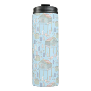 Whimsical Gardener Muster auf Blue Thermosbecher