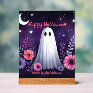 Whimsical Geist und Floral Spooky Pink Lila Acrylschild