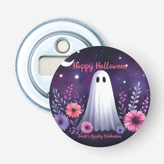 Whimsical Geist und Floral Spooky Pink Lila Flaschenöffner (Vorderseite)