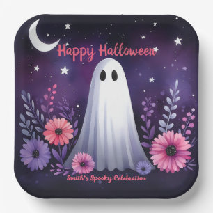Whimsical Geist und Floral Spooky Pink Lila Pappteller