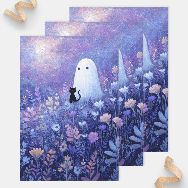 Whimsical Geist und Katze in Twilight Meadow Geschenkpapier Set (Von Creator hochgeladen)