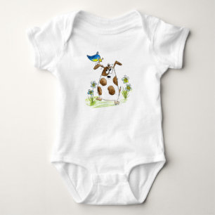 Whimsical Gepunktet Dog with Bird Baby Strampler