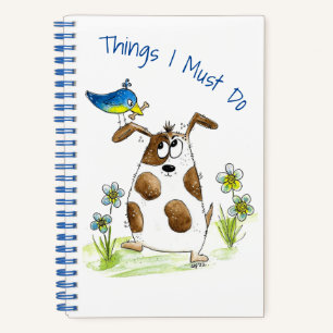 Whimsical Gepunktet Dog with Bird Notizbuch