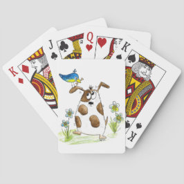 Whimsical Gepunktet Dog with Bird Spielkarten