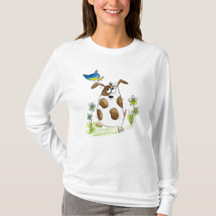 Whimsical Gepunktet Dog with Bird T-Shirt