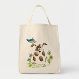Whimsical Gepunktet Dog with Bird Tragetasche