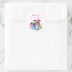 Whimsical Geschenke Champagner Rosen Brautparty Quadratischer Aufkleber