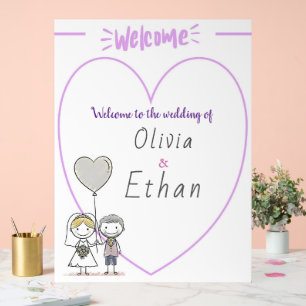 Whimsical gezeichnetes Cartoon-Brautpaar Hochzeit Acrylschild
