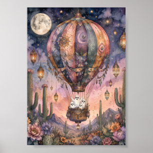 Whimsical Ghost Heißluftballon Himmels Wüste Poster