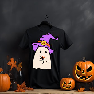 Whimsical Ghost mit Hexenhut und Blume T-Shirt
