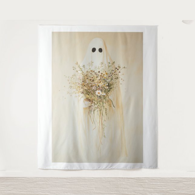 Whimsical Ghost mit Wildblumen Wandteppich (Vorderseite)