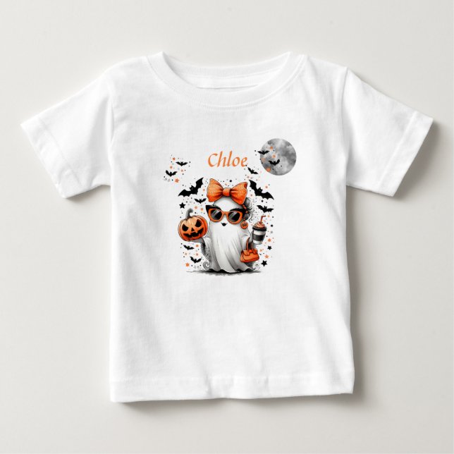 Whimsical Ghost Witch Reiten Fahrrad Baby T-shirt (Vorderseite)