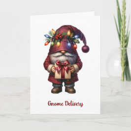 Whimsical Gift Giving Christmas Gnome Feiertagskarte