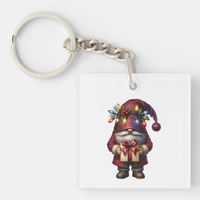 Whimsical Gift Giving Christmas Gnome Schlüsselanhänger (Vorderseite)