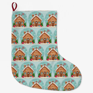 Whimsical Gingerbread-Haus-Weihnachtsszene Großer Weihnachtsstrumpf