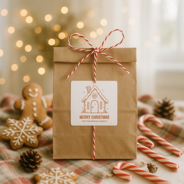 Whimsical Gingerbread House Frohe Weihnachten Quadratischer Aufkleber (Von Creator hochgeladen)