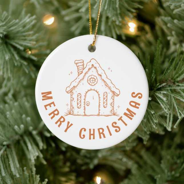 Whimsical Gingerbread House Merry Christmas Keramik Ornament (Baum)