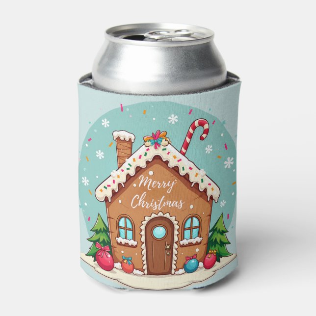 Whimsical Gingerbrett Weihnachtslandschaft im Haus Dosenkühler (Kanne Vorderseite)