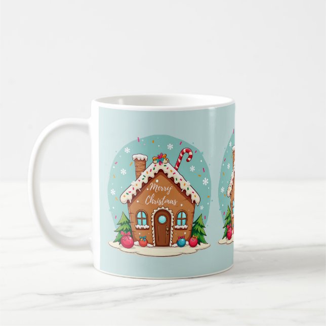 Whimsical Gingerbrett Weihnachtslandschaft im Haus Kaffeetasse (Links)