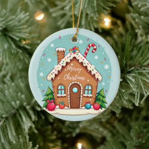 Whimsical Gingerbrett Weihnachtslandschaft im Haus Keramik Ornament