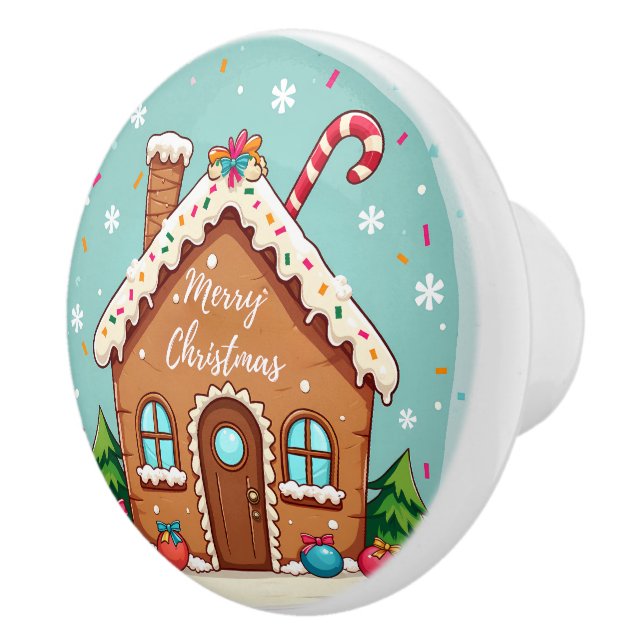 Whimsical Gingerbrett Weihnachtslandschaft im Haus Keramikknauf (Rechts)