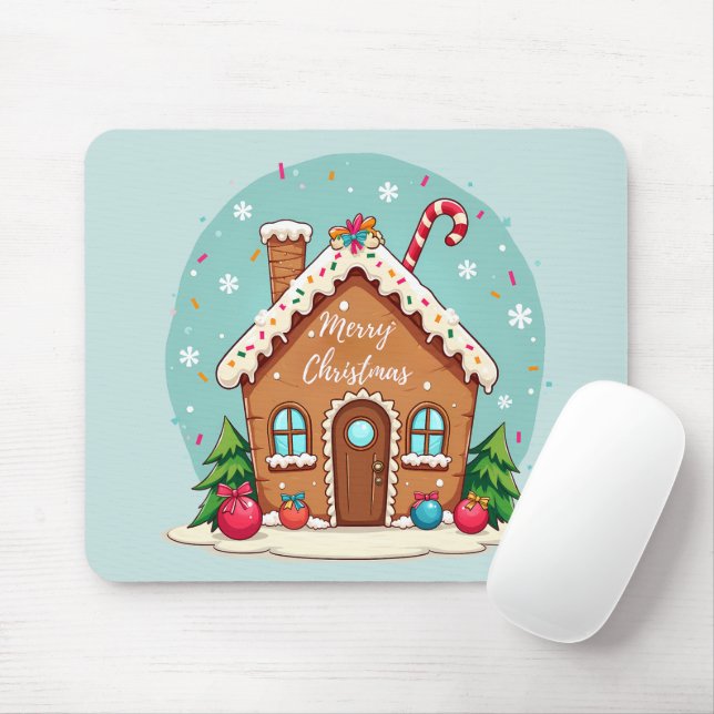Whimsical Gingerbrett Weihnachtslandschaft im Haus Mousepad (Mit Mouse)