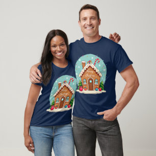 Whimsical Gingerbrett Weihnachtslandschaft im Haus T-Shirt