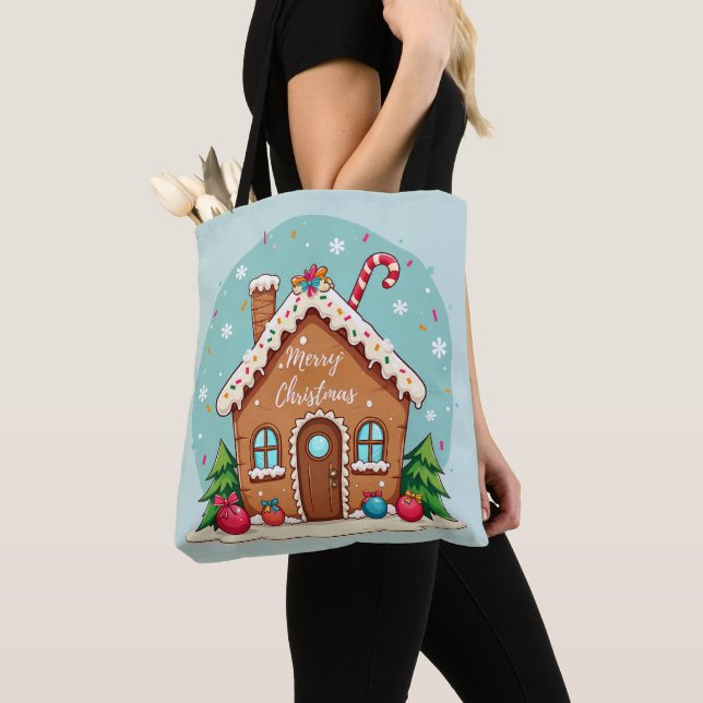 Whimsical Gingerbrett Weihnachtslandschaft im Haus Tasche (Von Nahem)
