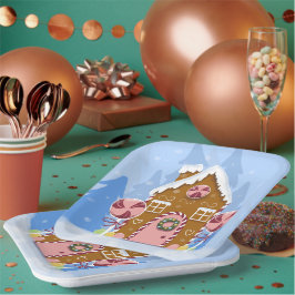 Whimsical Gingerbrot House Blue Paper Teller