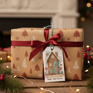 Whimsical Gingerbrot Hütte Weihnachtsgeschenk Tag Geschenkanhänger