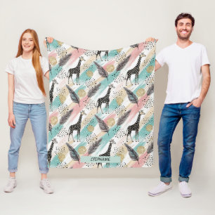 Whimsical Giraffe Polka Dot Pattern - Pastel Fleecedecke